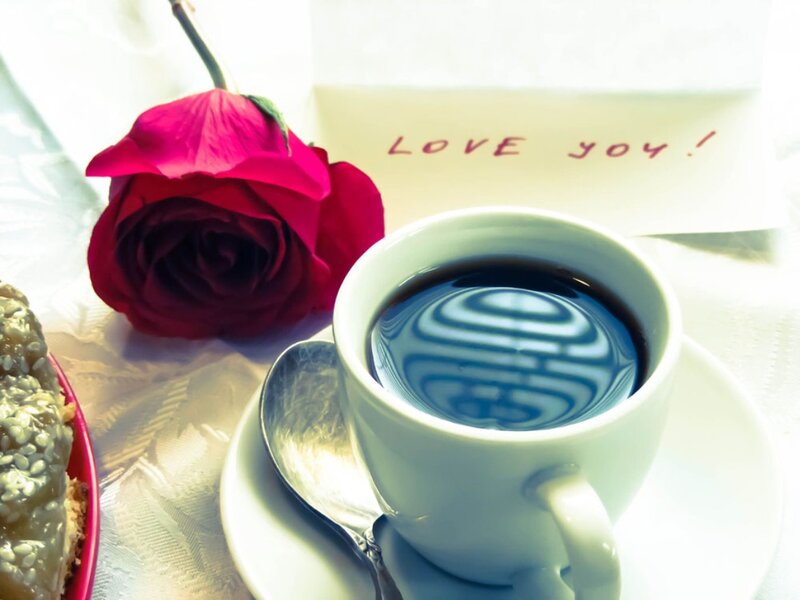 Coffee Cup with Rose — White, Romantic