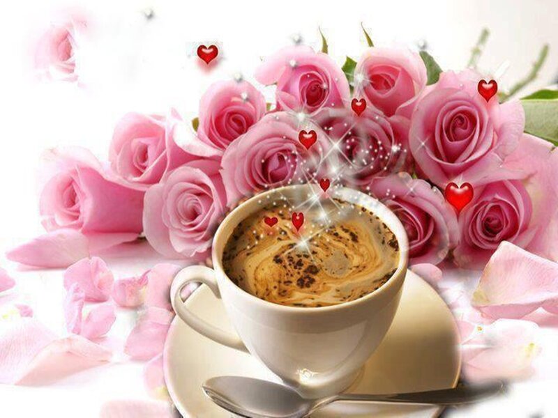 Coffee Cup with Roses — Pink, Romantic