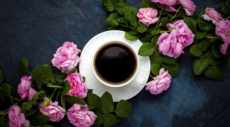 Coffee Cup with Roses — Pink, Serene