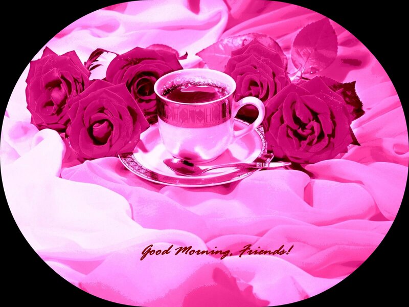 Coffee Cup with Roses — Pink