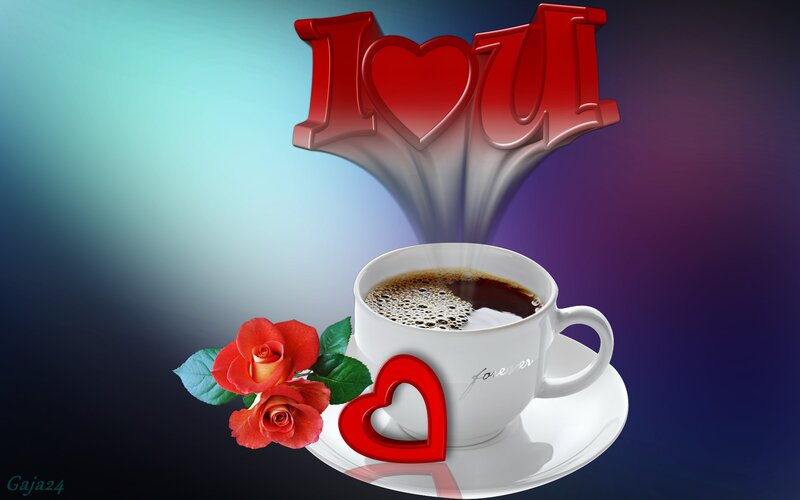 Coffee Cup with Roses — Red, Romantic