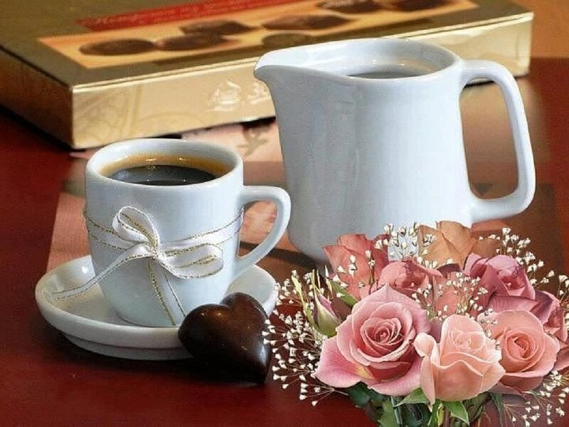 Coffee Cup with Roses — White, Calm, Morning