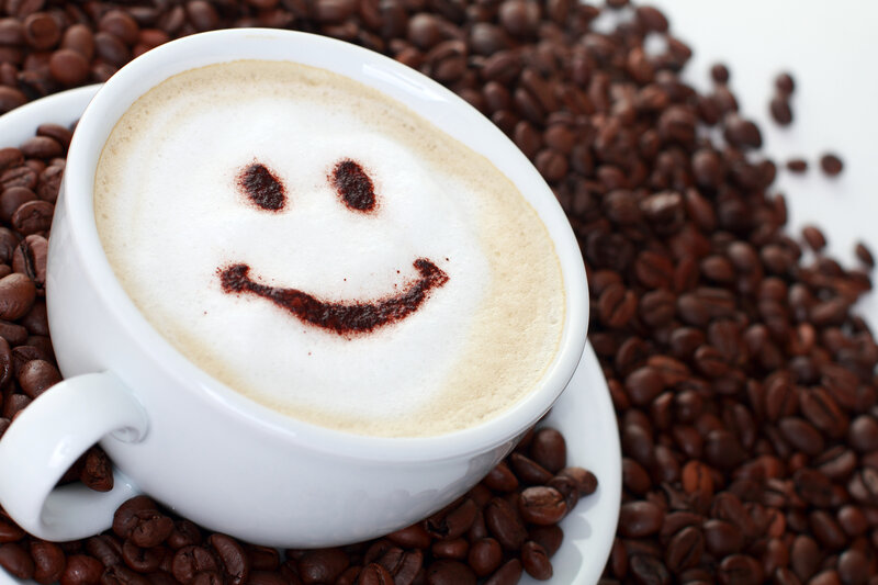 Coffee Cup with Smiley Face — Brown, Calm, Photograph, Coffee Beans