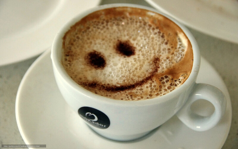 Coffee Cup with Smiley Face — White, Calm, Photograph, Saucer