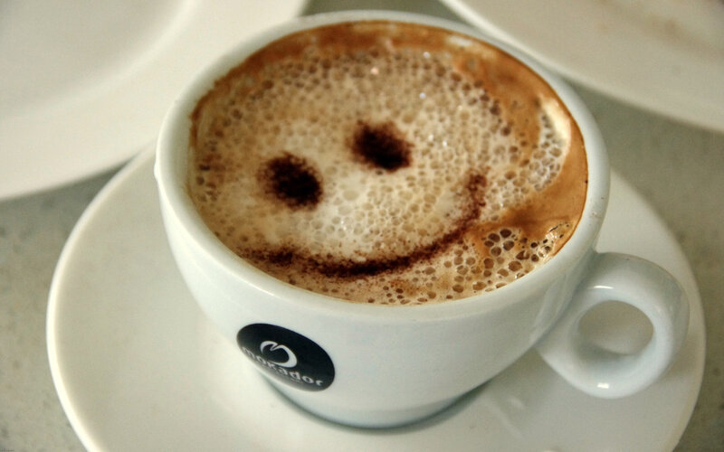 Coffee Cup with Smiley Face — White, Calm, Photograph