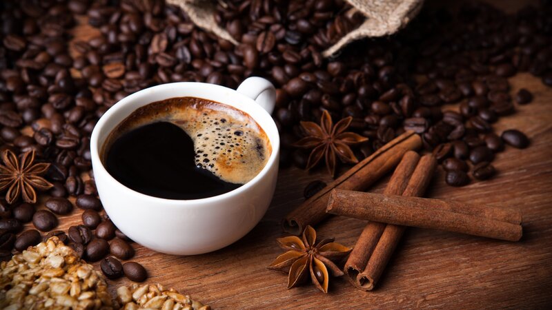 Coffee Cup with Spices — Brown, Warm, Photograph, Coffee Beans