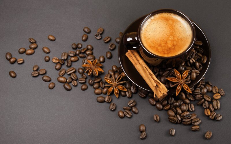 Coffee Cup with Spices — Brown, Warm, Photograph