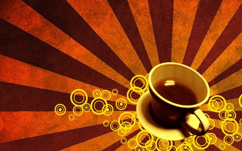 coffee cup with sunburst background