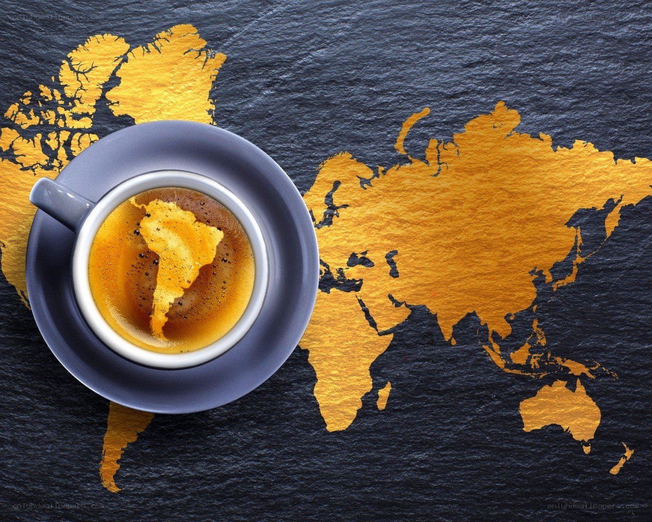 coffee cup with world map