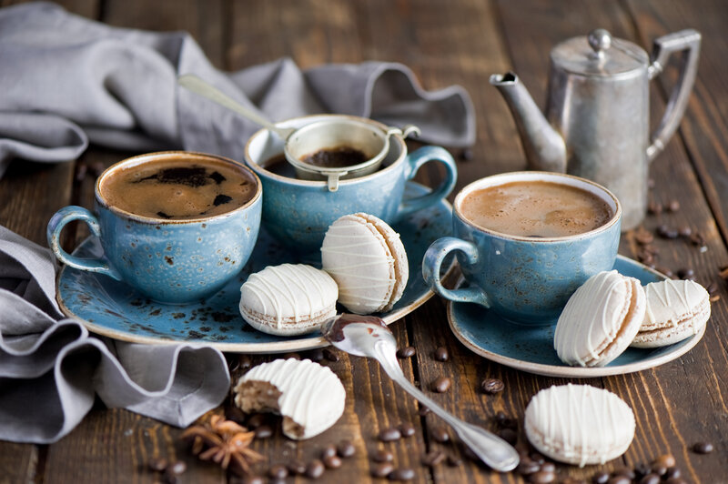 Coffee Cups and Macarons — Blue