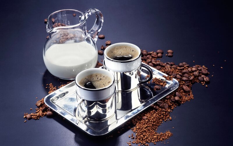 Coffee Cups on Tray — Silver, Dramatic