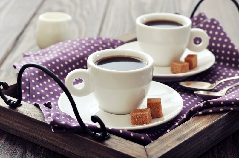 Coffee Cups on Tray — White