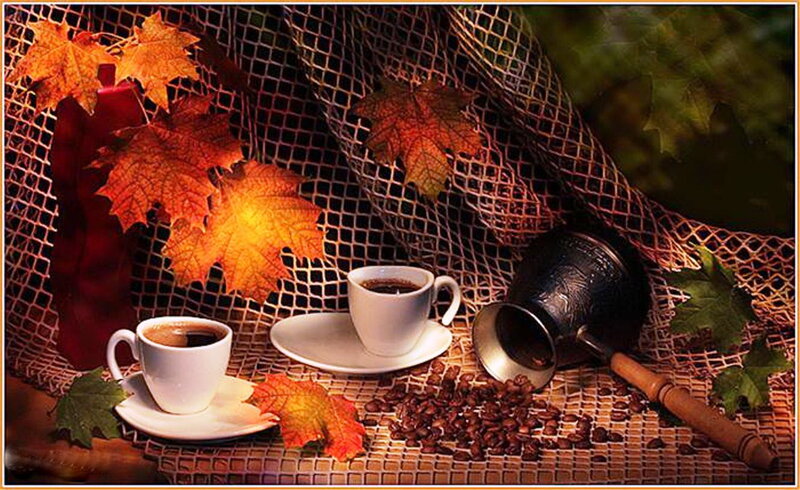 Coffee Cups with Autumn Leaves