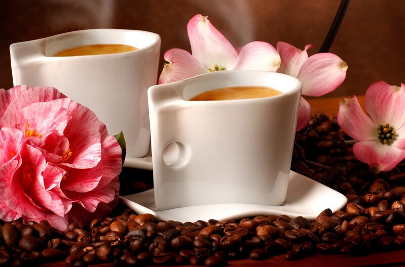 Coffee Cups with Flowers — Brown