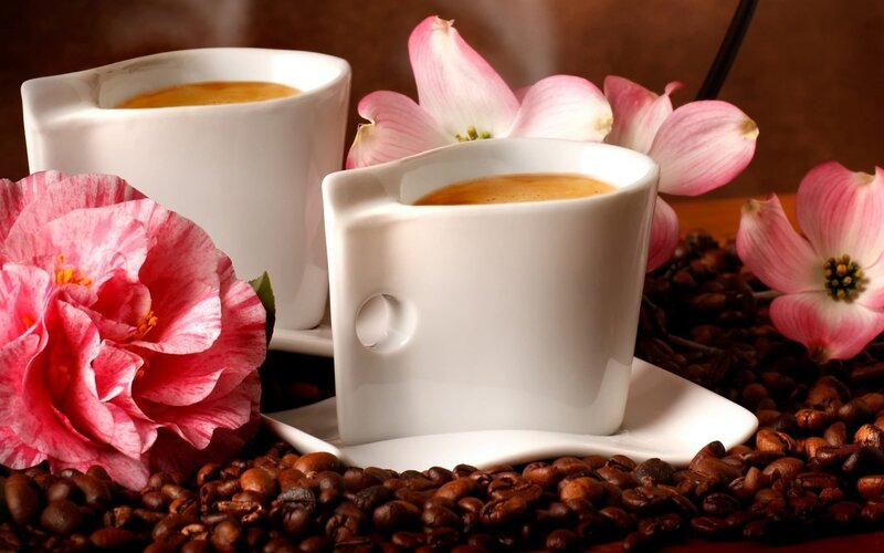 Coffee Cups with Flowers — White, Serene