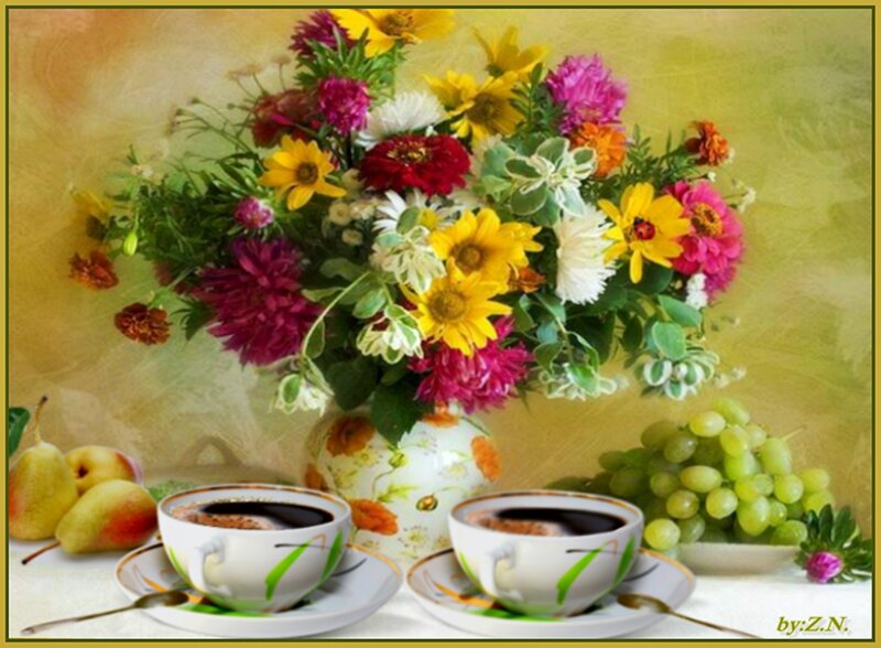 Coffee Cups with Flowers — Yellow