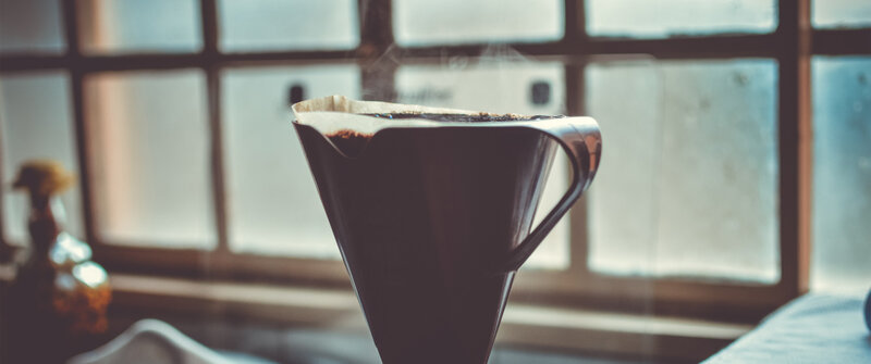 Coffee Dripper on Table — Brown, Calm
