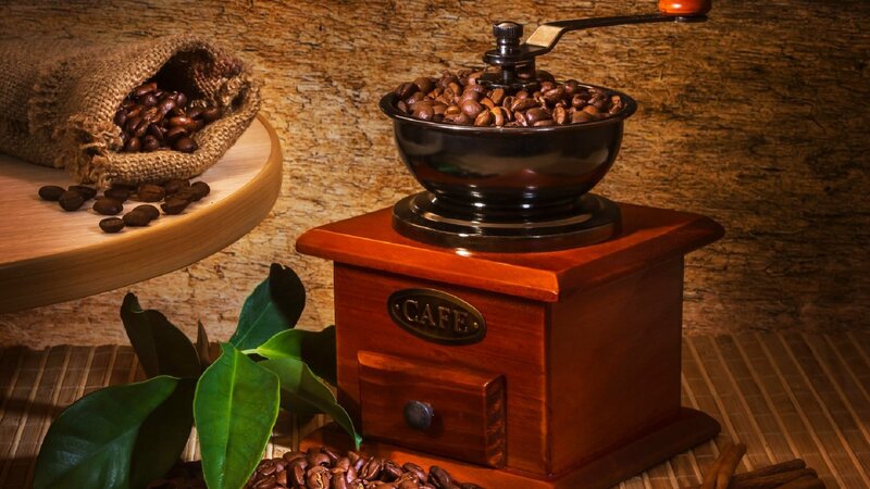 Coffee Grinder and Beans — Brown, Warm