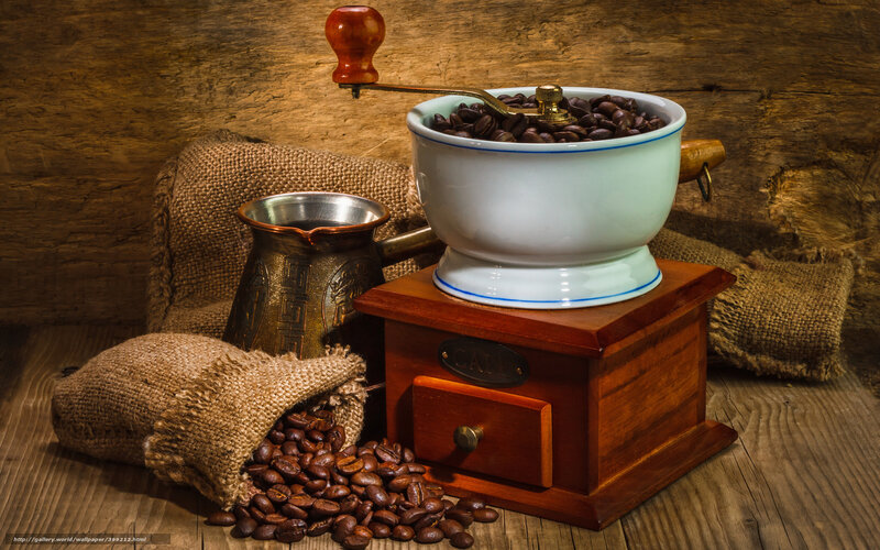 Coffee Grinder with Beans — Brown, Rustic