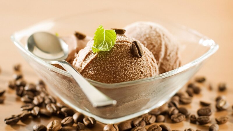 Coffee ice cream in glass bowl