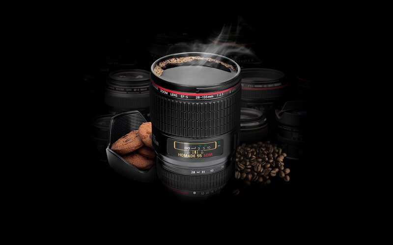Coffee in a camera lens