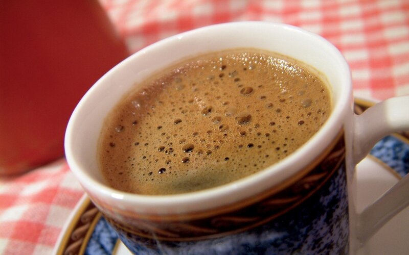 coffee in a patterned cup