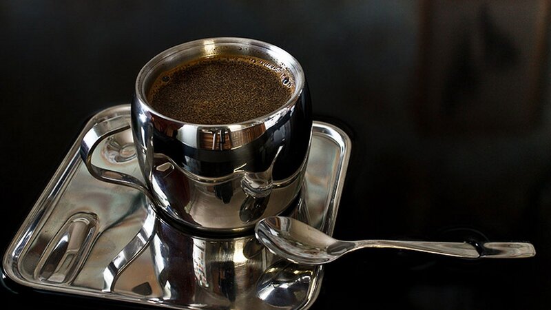 coffee in a silver cup