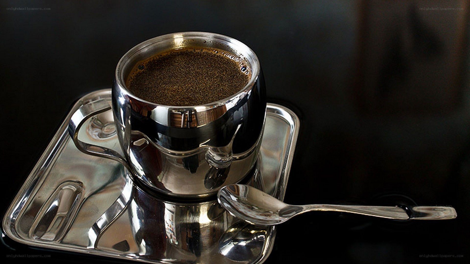 coffee in a silver cup