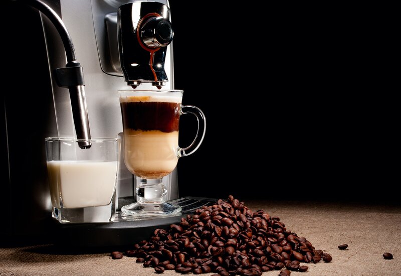 Coffee Machine Pouring Drink — Black, Dramatic