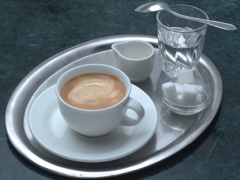 coffee on a silver tray