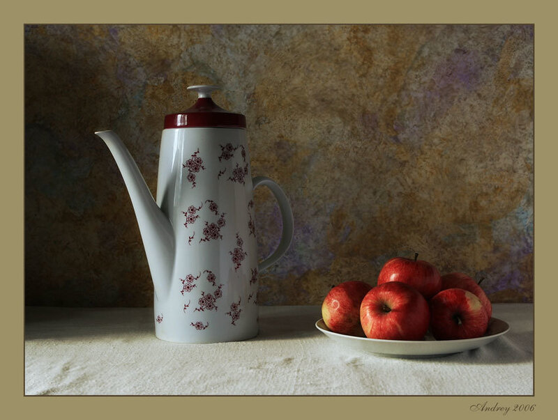 Coffee Pot and Apples