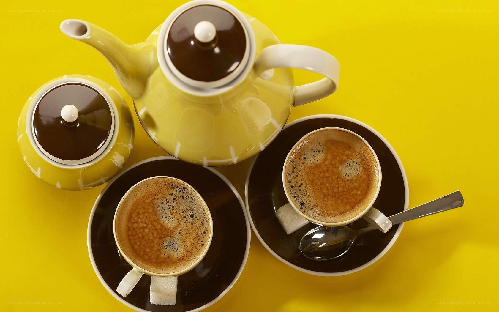 Coffee set on yellow background