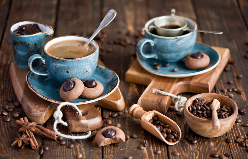 Coffee Setup on Wood — Brown, Cozy