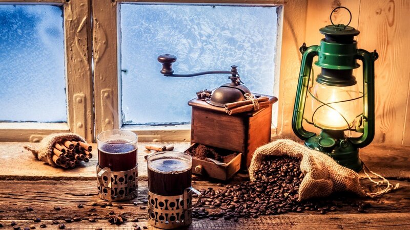 Coffee Setup on Wooden Table