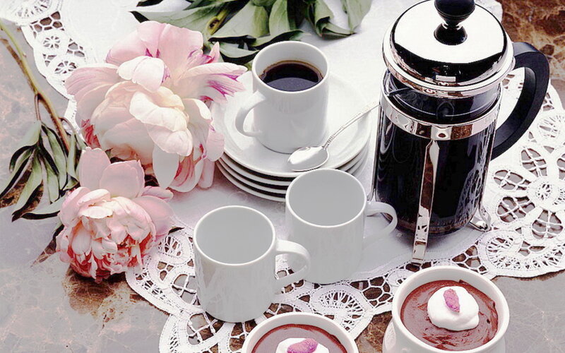 Coffee Setup with Flowers — White