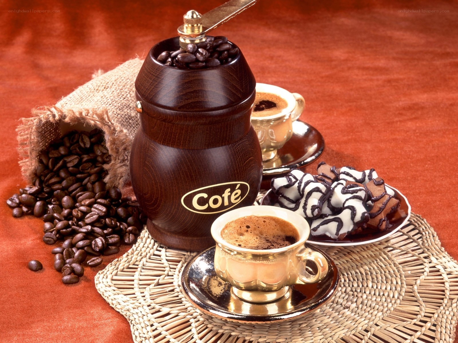 Coffee setup with grinder and pastries