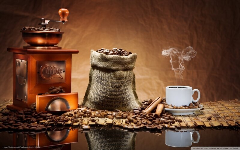 Coffee Setup with Grinder — Brown, Warm, Photograph, Bag of Beans, Cup
