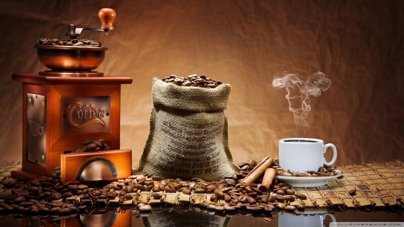 Coffee Setup with Grinder — Brown, Warm, Photograph