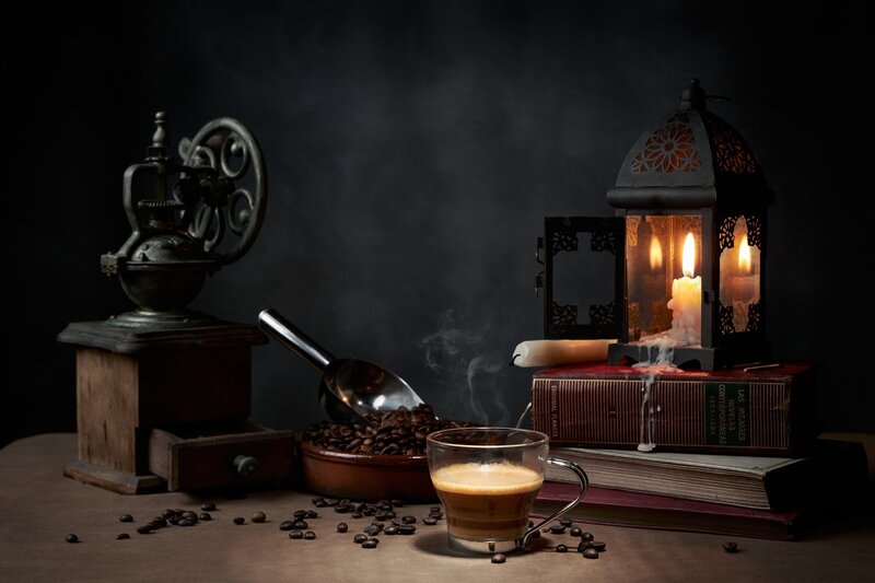 Coffee Setup with Lantern