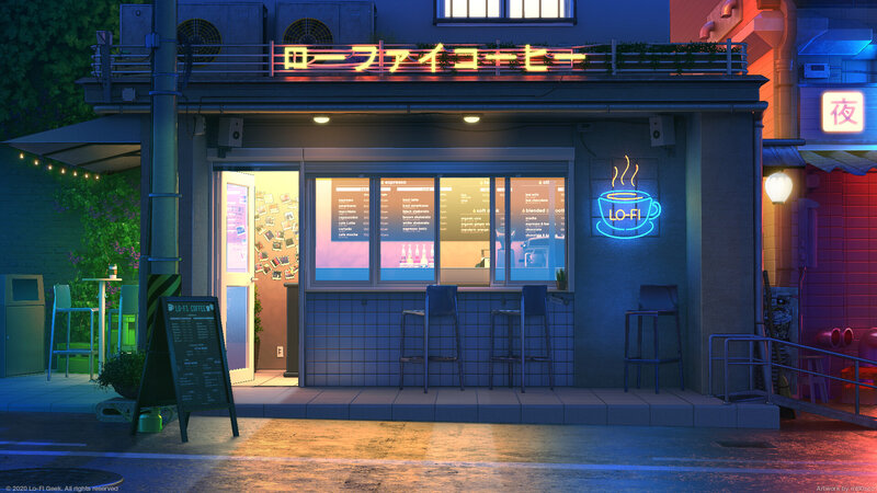 Coffee Shop at Night — Blue, Calm