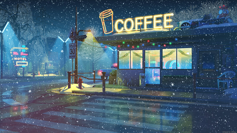 Coffee Shop at Night — Blue