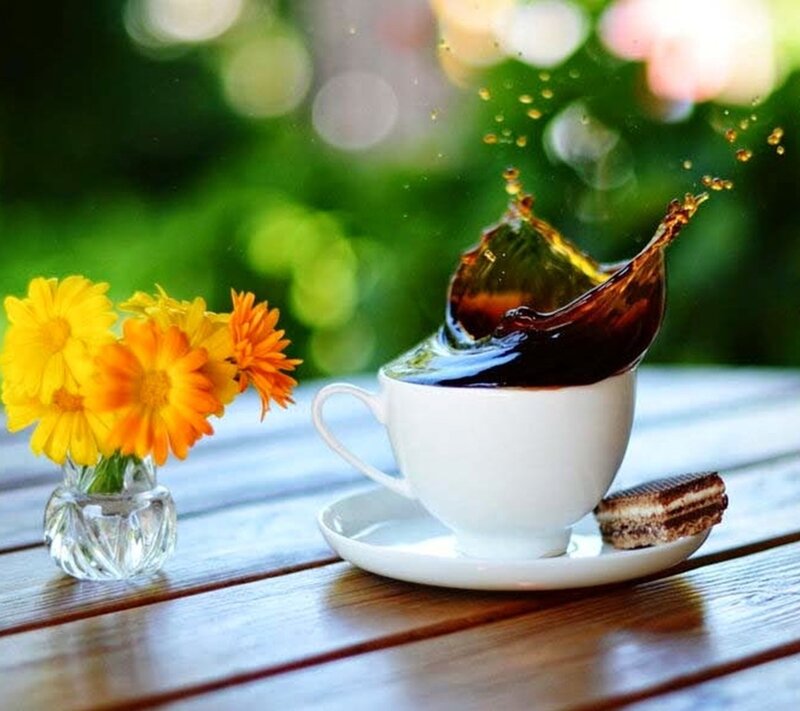 Coffee Splashing from Cup — White, Serene