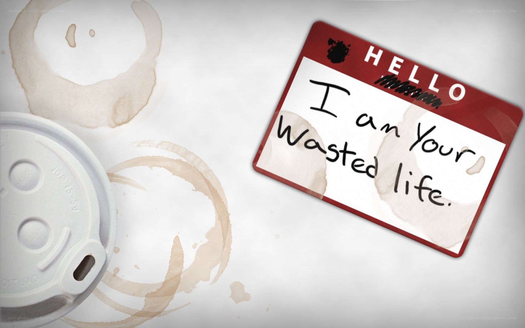 coffee stains and name tag