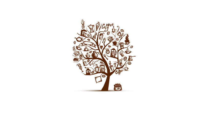 Coffee-themed Tree Illustration — Brown