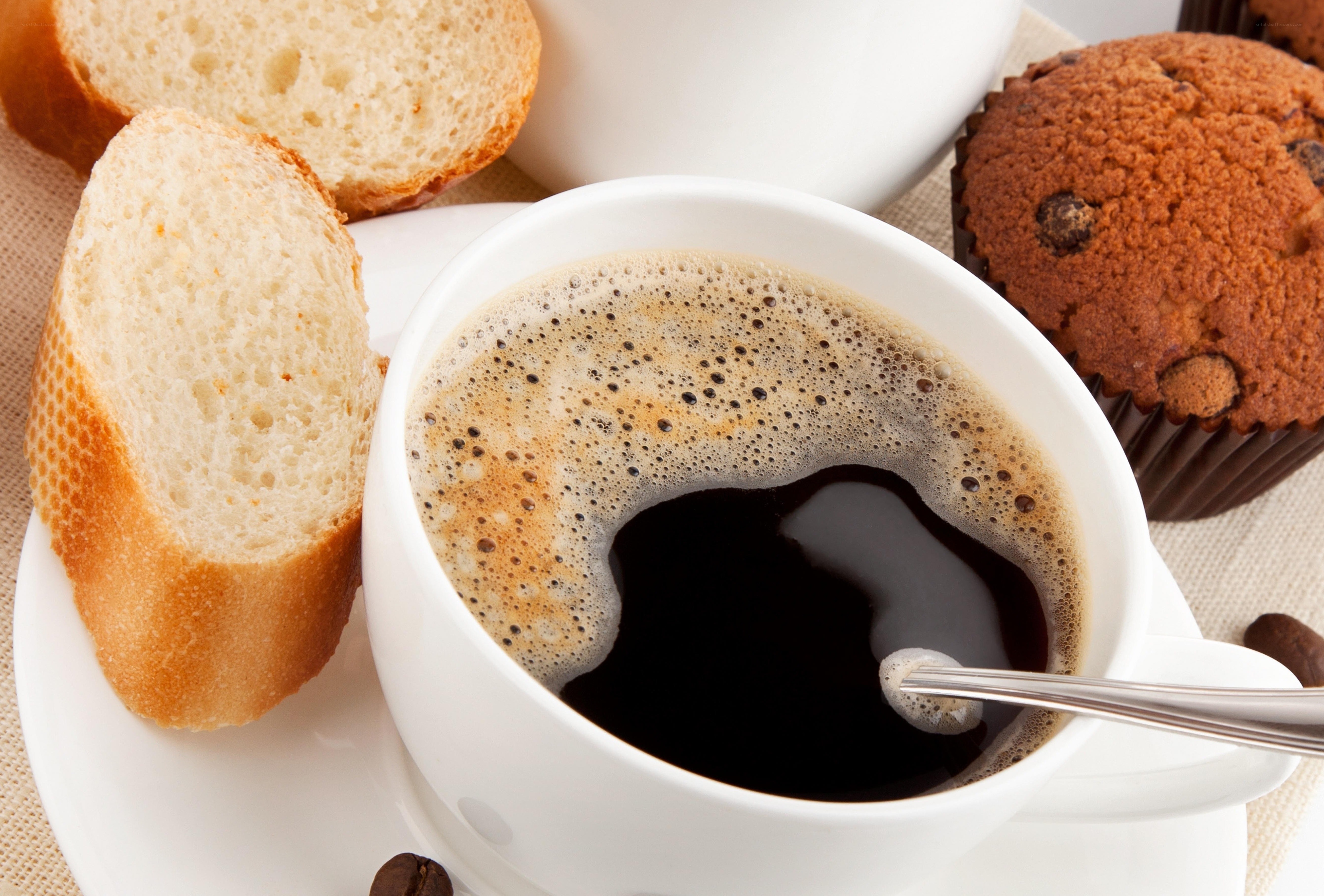 coffee with bread and muffin