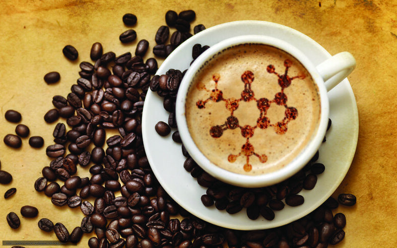 coffee with caffeine molecule