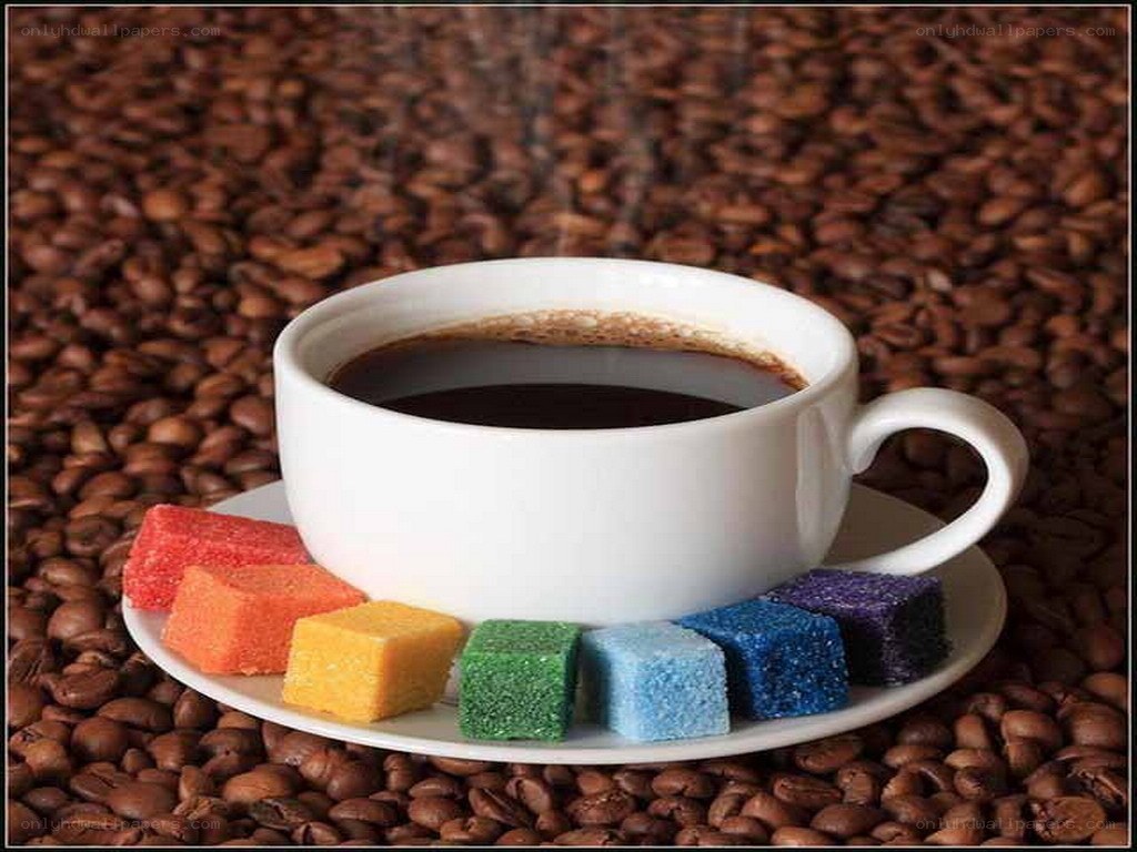coffee with colorful sugar cubes