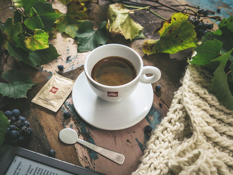 coffee with grapes and leaves