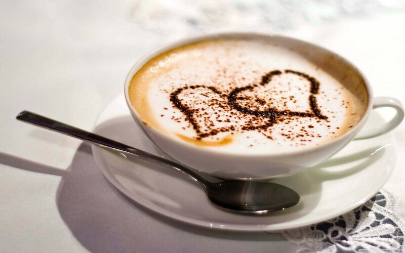 Coffee with Heart Design — White, Calm, Photograph, Cup, Saucer, Spoon