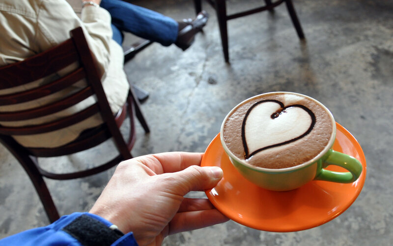 coffee with heart latte art